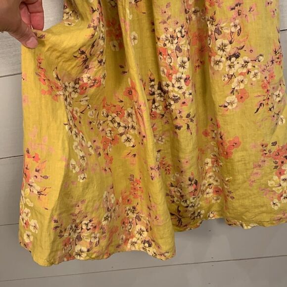 Bellambia 100% linen yellow floral midi sundress made in Italy woman’s small - Picture 4 of 9